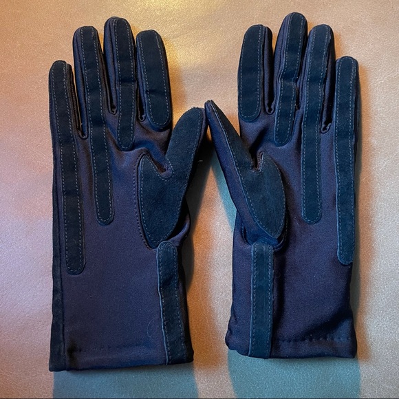 Suede black leather nylon and Lycra gloves riding vintage winter fall cold - Picture 3 of 7